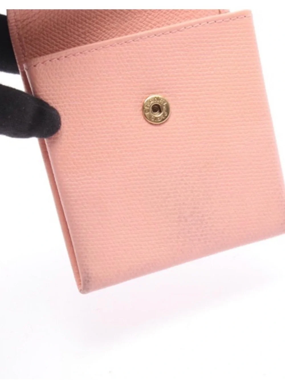 CHANEL Pink Leather Compact Fold Wallet Coin Case with Gold CC Button